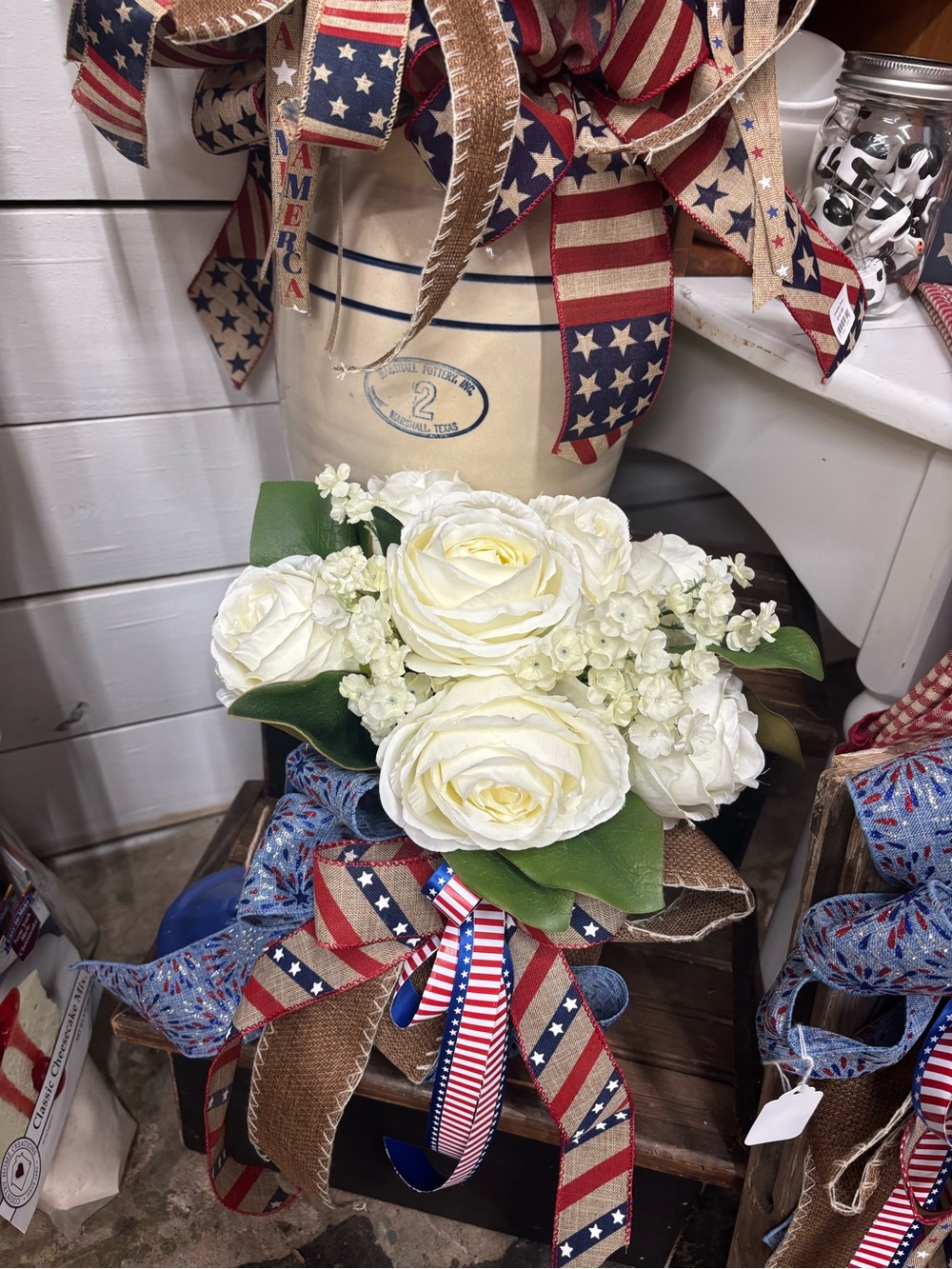 Classic Patriotism Rose Bouquet Arrangement w/Bow - Home Decor
